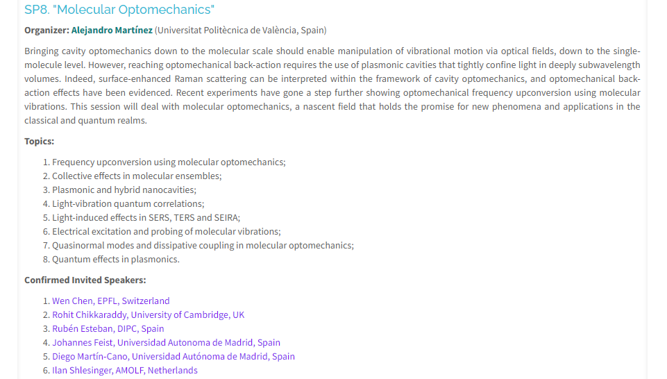 AMartinezUPV's tweet photo. Interested in molecular optomechanics? Then you should attend @metaconference in Torremolinos (Spain) where I am organizing a special session on this topic. Many interesting talks already confirmed but more participants are welcome, so if interested, submit an abstract asap. https://t.co/6hoaPKv42q