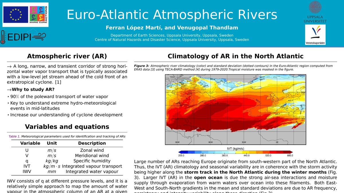 edipi_project's tweet photo. Do you want to know more about Euro-Atlantic Atmospheric Rivers? Then you should definitely check out the poster Ferran López Martí (ESR 2, @ferranlm) has created together with @VThandlam from @uu_meteorologi for Climate Day 20 May. Read more about it: https://t.co/ntmObHcUdH https://t.co/CDyB4R2mts
