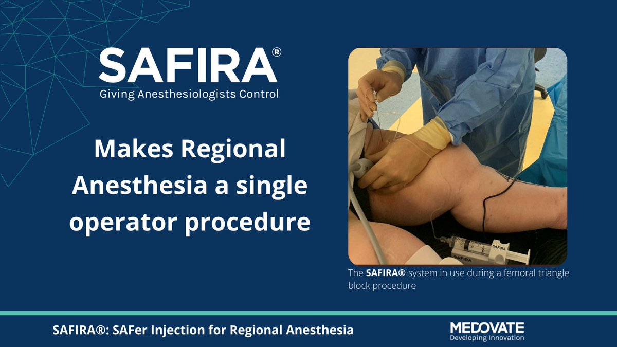 SAFIRA® makes Regional Anesthesia a single operator procedure by giving clinicians full control of injection, enabling nurses to focus on other key tasks

Discover how: bit.ly/3puBs4K

#RegionalAnesthesia #Innovation #Anesthesiologists #NerveBlocks <a href="/medovate/">Medovate</a>