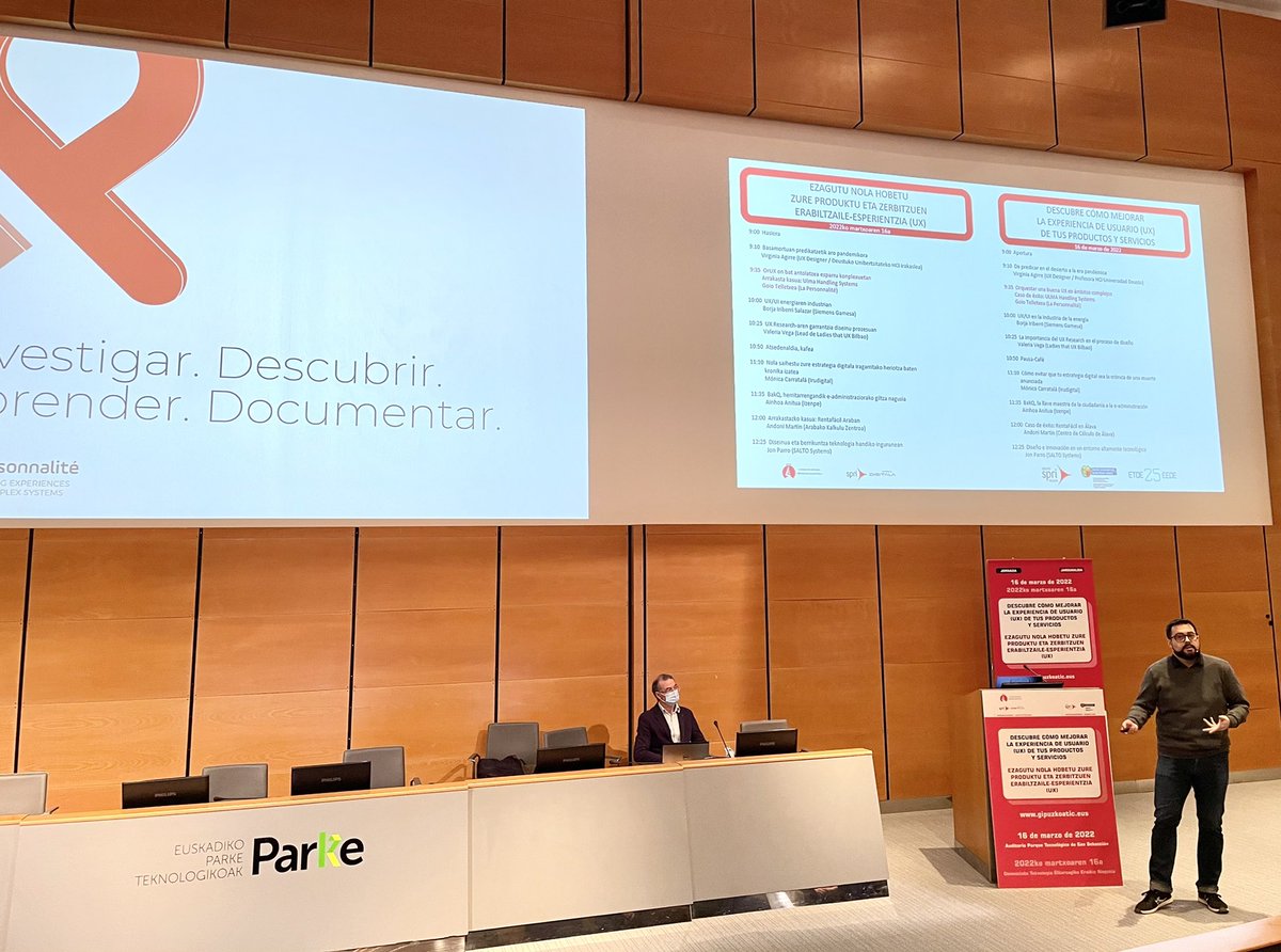 Quitando las telarañas a Twitter…🕸. Primer Tweet del año, gracias a <a href="/gipuzkoaTIC/">Gipuzkoa Tecnológica</a> y al evento PRESENCIAL (🙌🏻) sobre “#ExperienciadeUsuario”, que nos ha sacado de las oficinas🙏🏻. Estupendas ponencias de <a href="/bubalie/">Virginia Aguirre</a> <a href="/maxkuri/">Goio Telletxea (@maxkuri@mas.to)</a> <a href="/bortx80/">Borja Iriberri</a> <a href="/val_bark/">Valeria Vega</a> <a href="/jonparro/">Jon Parro</a> <a href="/Carratala/">Monica Carratala</a> 👏 #ux #GipuzkoaTIC