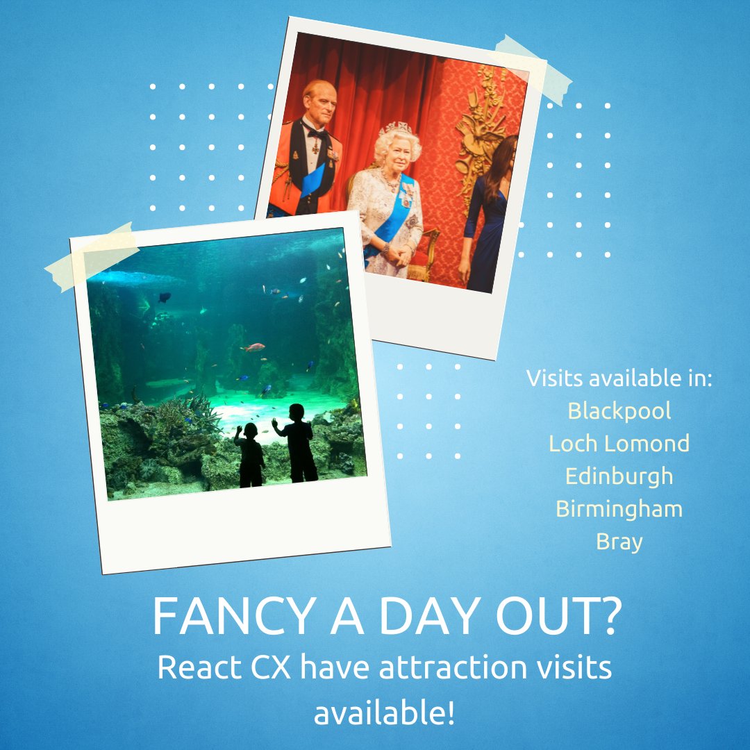 We have some attraction visits available (I think the photos will give a hint of what they may be for!). If you're interested in learning more, just contact field@reactcx.com

#blackpool #birmingham #edinburgh #bray #mysteryshopping #secretshopper #UK