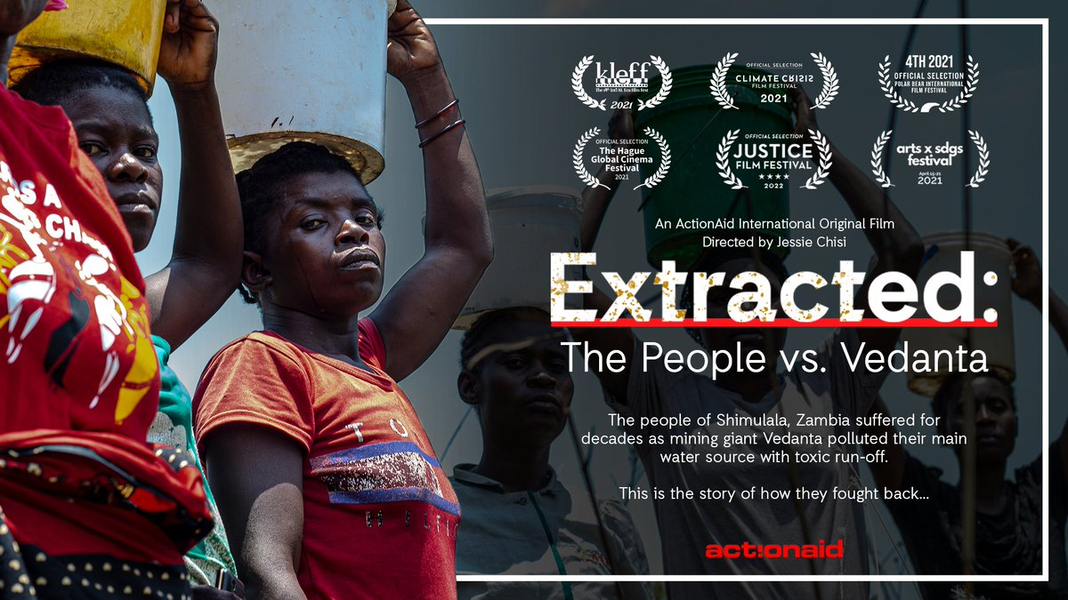 ActionAid's tweet photo. ❗️ LAST CHANCE TO VOTE❗️ 
  
Extracted: The People vs Vedanta  
  
Our ground-breaking documentary, filmed by the incredible @ChisiJessie is up for a @CharityFilm_ award. 
 
Vote now👇 
https://t.co/4hO2s5HTAl https://t.co/yLGK9XiTpe
