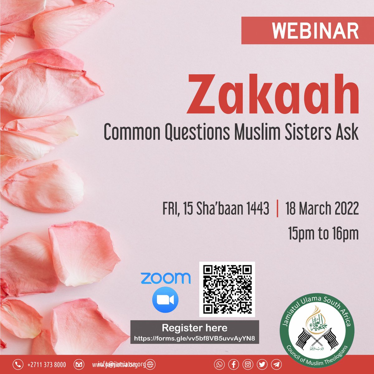 Zakaah Webinar | Common Questions Muslim Sisters Ask

Register here
forms.gle/vv5bf8VB5uvvAy…