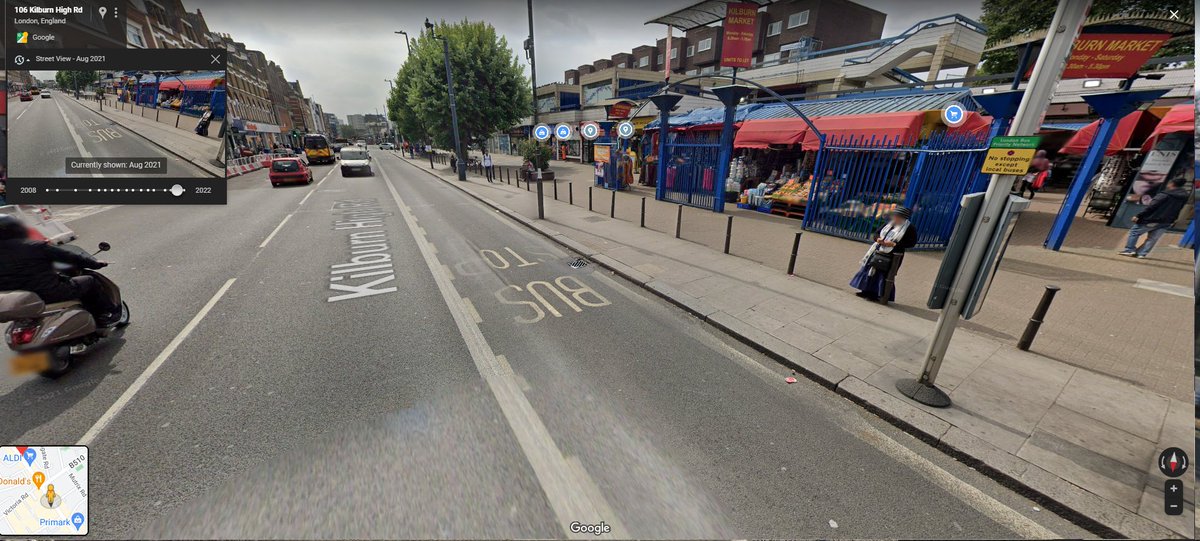 Bl00dnut78's tweet photo. @Brent_Council @CamdenCouncil @theJeremyVine 
the large ruts in the tarmac of the west side of Kilburn High Road are a massive risk to cyclists and pedestrians. I saw a lady trip over one yesterday while crossing - not long until there is a serious accident. https://t.co/eDNas4YJZ4