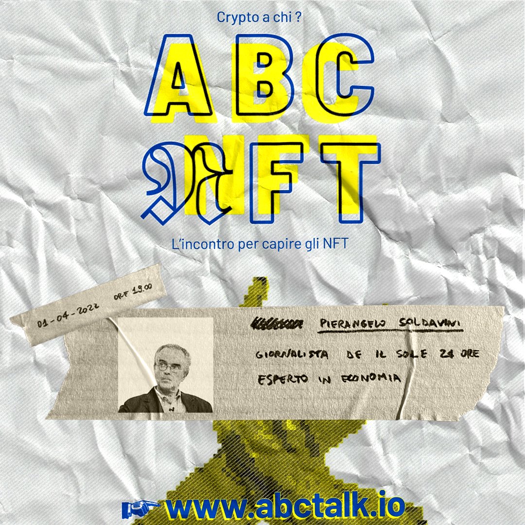 Alcuni parlano degli NFT come una mera speculazione economica, di sicuro una lettura acuta su questo aspetto della questione ce la fornirà <a href="/piersolda/">Pierangelo Soldavini</a> 
ABC NFT è un evento gratuito ma con registrazione ma obbligatoria
abctalk.io/registrati.html

#NFT #nfttalk  #ilsole24ore #nova24