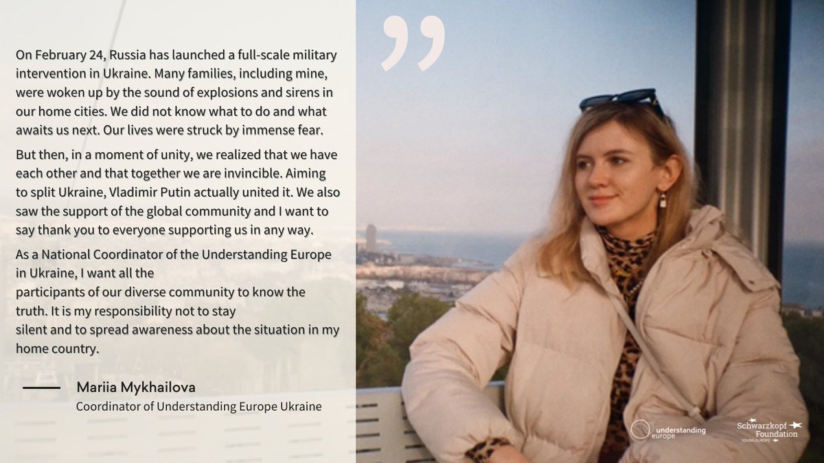 SchwarzkopfStfg's tweet photo. Mariia Mykhailova is a member of our youth network in #Ukraine. She coordinates the #UnderstandingEurope network in her country that is currently attacked by troops of the Putin regime. https://t.co/yL5Gs8sfKn