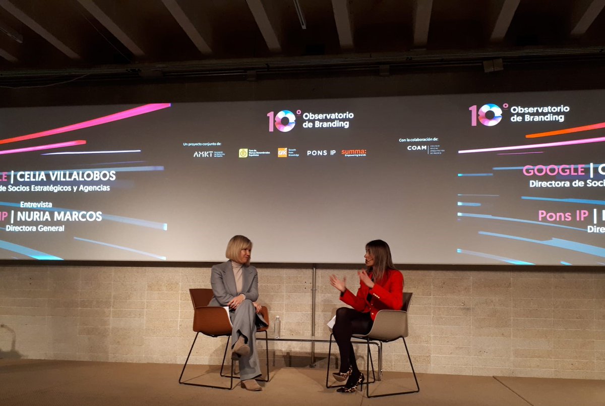 .<a href="/NMarcosH/">Nuria Marcos</a>, directora general de <a href="/PONS_IP/">PONS IP</a>, conversa con Celia Villalobos (<a href="/cvillalobosv/">Celia Villalobos</a>), directora de Socios Estratégicos y Agencias en <a href="/GoogleEs/">Google España</a> sobre la marca como eje fundamental de la estrategia global de negocio. Sigue la transmisión en bit.ly/OB2022d #OB2022