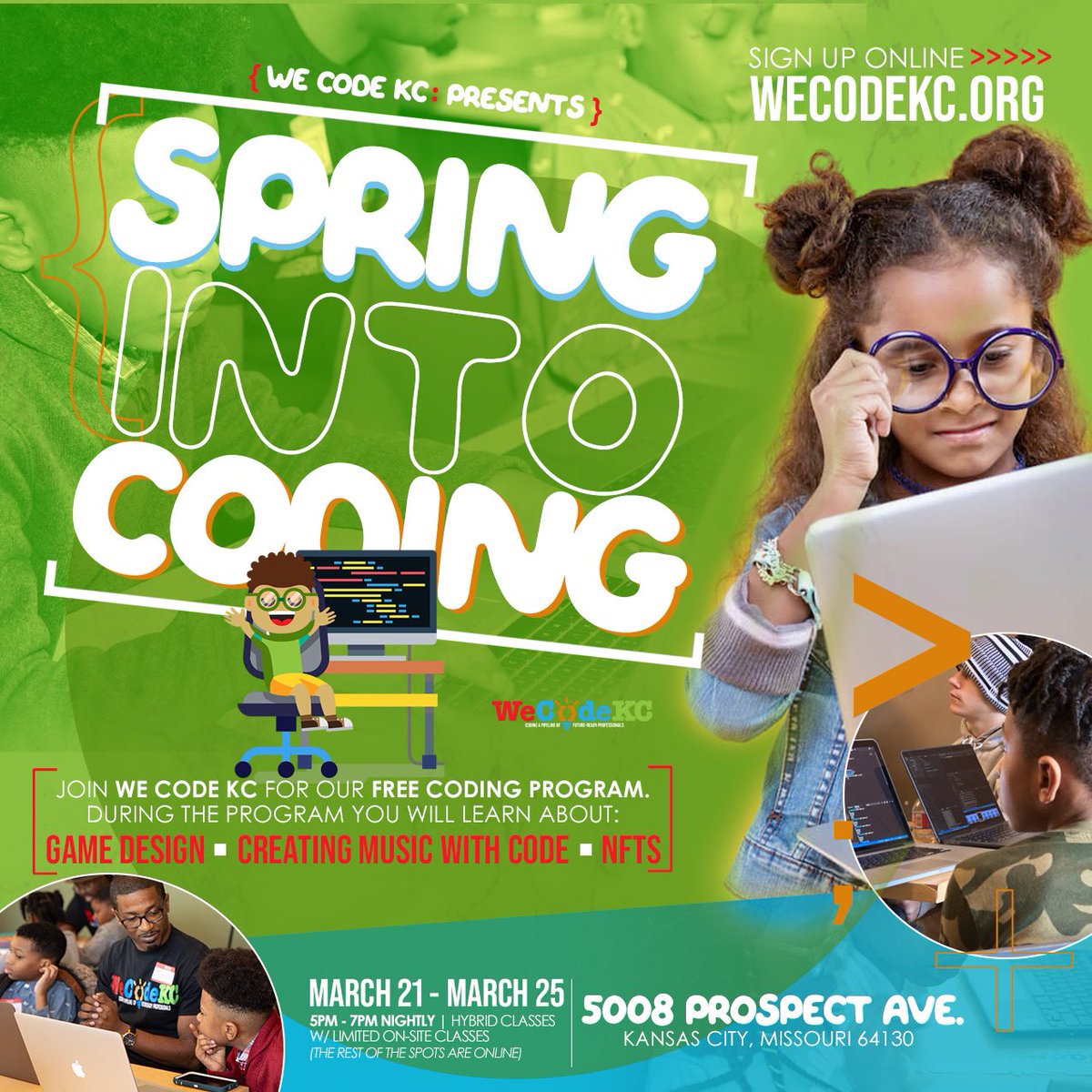 wecodekc's tweet photo. Hey #KCPS students .. while you’re on spring break come learn about a new coding club that’s right in your community!  Come learn about exciting technologies, programming languages and ROBOTICS that’s just for you! Sign up at https://t.co/R1X9iolEMx https://t.co/5kPMyMKVIm