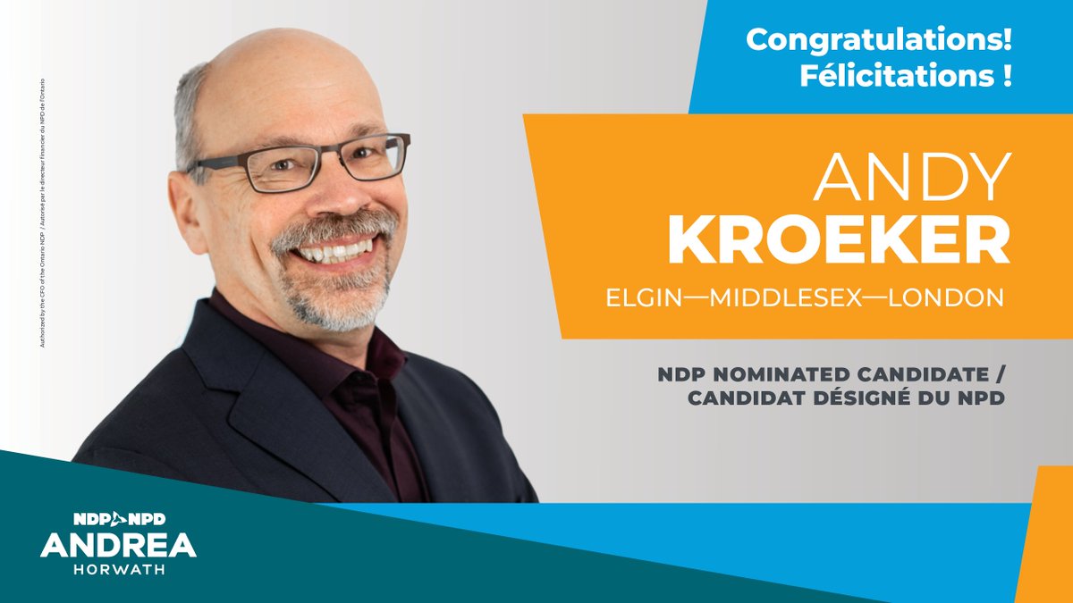 Congratulations to community health centre executive director and community leader Andy Kroeker on his nomination as the NDP candidate for Elgin—Middlesex—London!

Welcome to the team, Andy!🍊#ONpoli #VoteFordOut2022 #ONDP