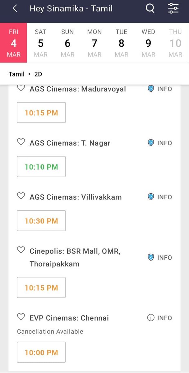 VishnuGA77's tweet photo. #HeySinamika has set Box Office on Fire🔥🔥 Almost ngt shows are Fast Filling/ Sold Out on BMS (Chennai)👌🏻
@dulQuer 
@basil4u @BrindhaGopal1 @MsKajalAggarwal https://t.co/cDFmvJ1Y1e