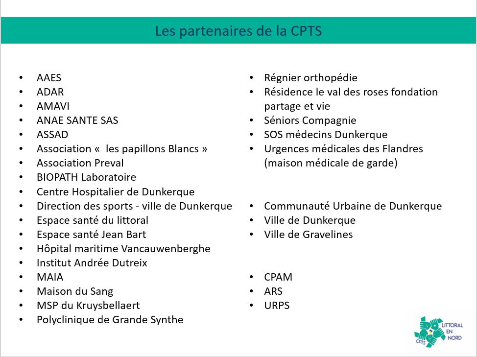 VOUS ÊTES PROFESSIONNEL DE SANTÉ LIBÉRAL DU TERRITOIRE (médecin généraliste, spécialiste,pharmacien,sage femme, kinésithérapeute,podologue, orthophoniste,infirmier,diététicien …) 
REJOIGNEZ NOTRE BELLE ÉQUIPE DE 148 PS 🤝
bulletin d’adhésion sur cpts.littoral.en.nord@gmail.com