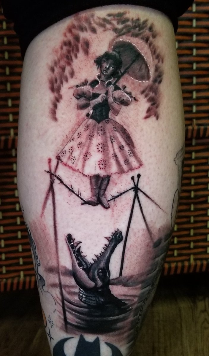 DavidMeekart's tweet photo. I love doing Disney tattoos #tightropwalker #stretchingroom #thehauntedmansion #disneyland #disneytattoos #disneyink https://t.co/IrRBWlqV25