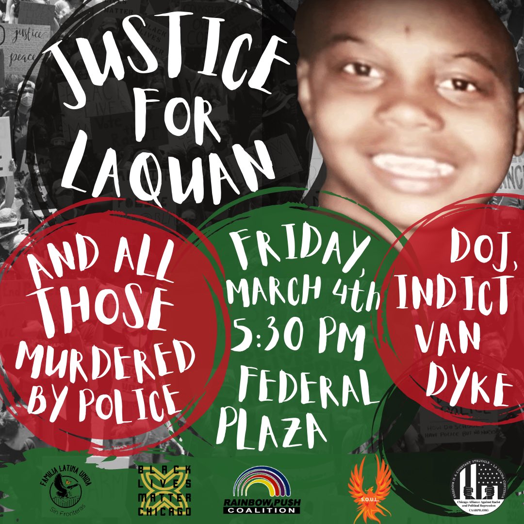 CAARPRNow's tweet photo. TONIGHT come out to Federal Plaza at 5:30 to join a demonstration demanding Justice for Laquan McDonald and all those murdered by police! Jason Van Dyke cannot be allowed to walk free after serving only 3 years while wrongfully convicted people remain locked up for years! https://t.co/9zaj8fse2C