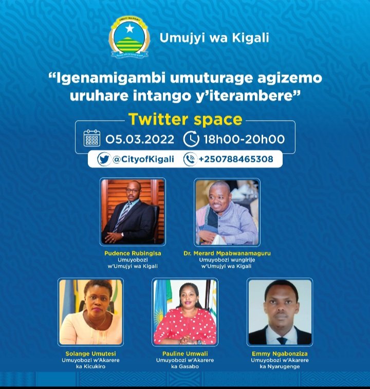 Set a reminder for my upcoming Space! x.com/i/spaces/1DXGy…
Kuri uyu wa Gatandatu duhurire kuri Twitter tuganire ku iterambere ry'Umujyi wacu. Dutange ibitekerezo ku byo twifuza byazakorwa mu mwaka utaha 2022-2023 tunabaza aho ibyo twatanze muri uyu mwaka bigeze.