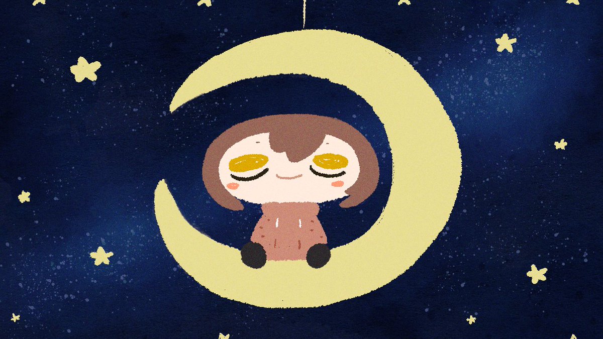 crescent moon star (sky) moon brown hair 1girl solo starry sky  illustration images