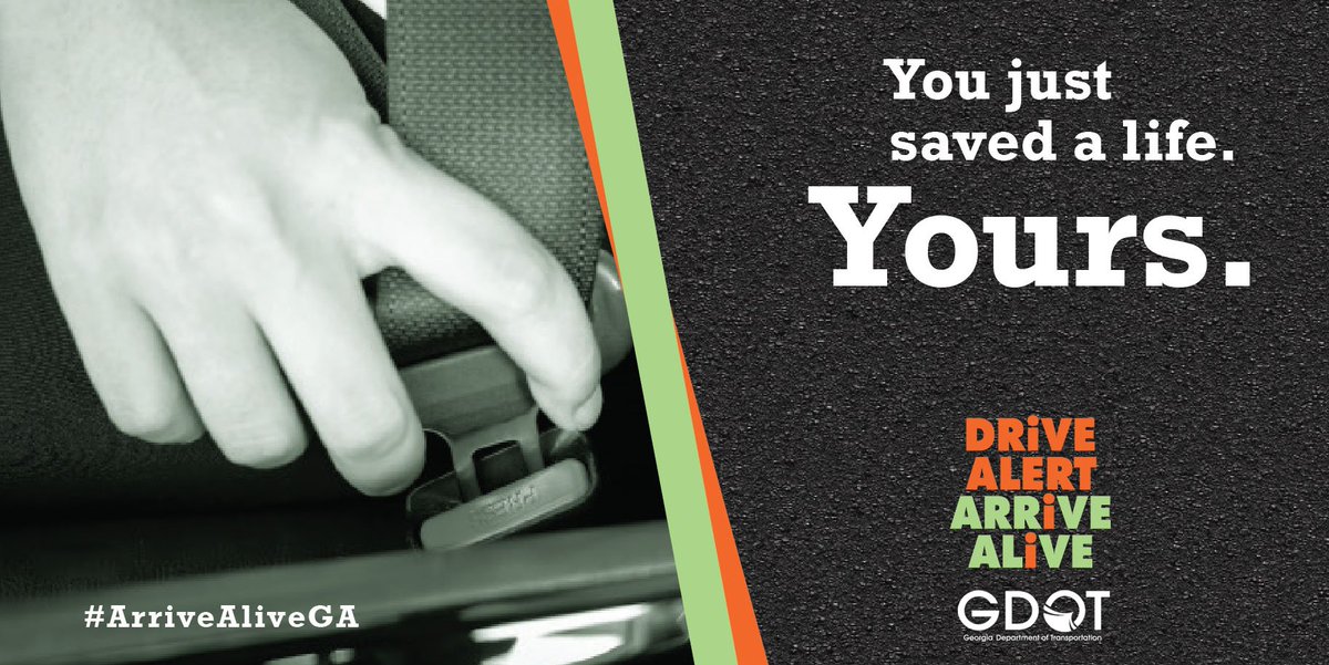 Did you know 57% of victims in roadway fatalities were not wearing a seatbelt?  Remember to always buckle up when you're behind the wheel.  Make sure passengers buckle up too.

Learn more at bit.ly/ArriveAliveGA

#DriveAlert #ArriveAliveGA