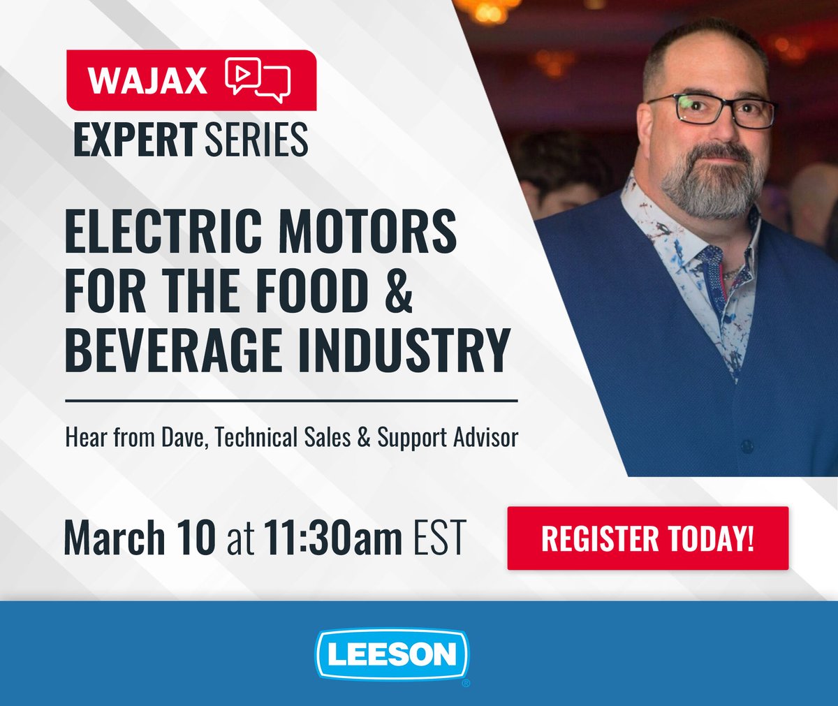 Register TODAY for our free webinar! Hear from Wajax Expert Dave Chouinard and our Regal Rexnord partner as they introduce Leeson motor solutions, bringing you cost savings and improved performance.

📅 Thursday, March 10 
🕧 11:30am EST
✅ Register here: bit.ly/3C8Khq8