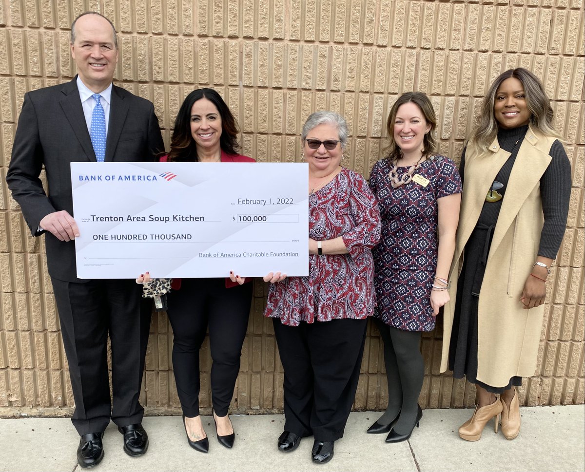 Trenton Area Soup Kitchen (@tasksoupkitchen) on Twitter photo Recently, <a href="/BankofAmerica/">Bank of America</a> and Merrill Lynch presented a check in the amount of $100,000 to boost TASK's efforts in the community. Alberto Garofalo, President, BoA NJ states, "Bank of America's commitment to help strengthen the communities we live in and serve is unwavering." Recently, <a href="/BankofAmerica/">Bank of America</a> and Merrill Lynch presented a check in the amount of $100,000 to boost TASK's efforts in the community. Alberto Garofalo, President, BoA NJ states, "Bank of America's commitment to help strengthen the communities we live in and serve is unwavering."