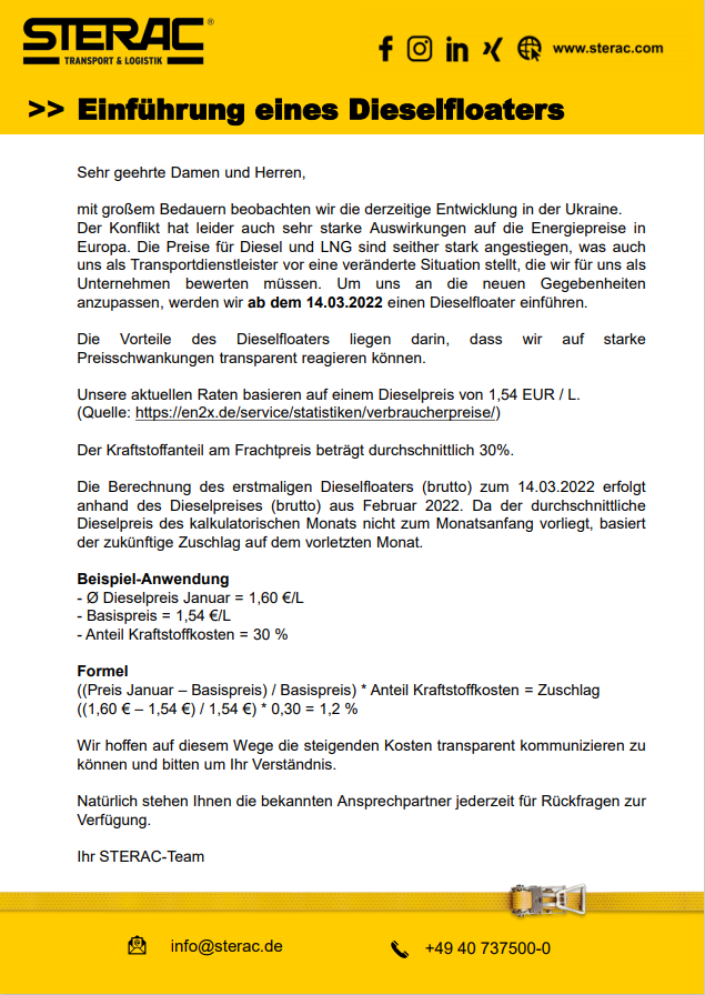 ℹ️ INFO - Einführung eines Dieselfloaters ℹ️

#news #logistik