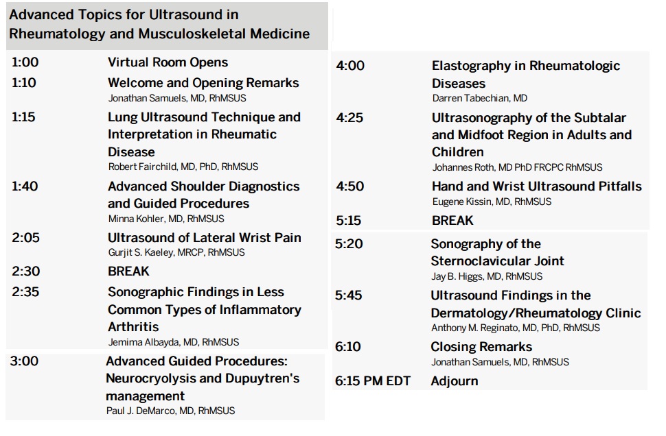 USSONAR_Rh's tweet photo. ✍️Register for the Advanced Topics in US and MSK Virtual CME course Saturday 3/19/22 🗓️ hosted by NYU !
https://t.co/ppnKXBVc7I
https://t.co/cjiJ3x3kPp
Agenda with an impressive array of topics attached 📎 https://t.co/jYmTVRDzQt