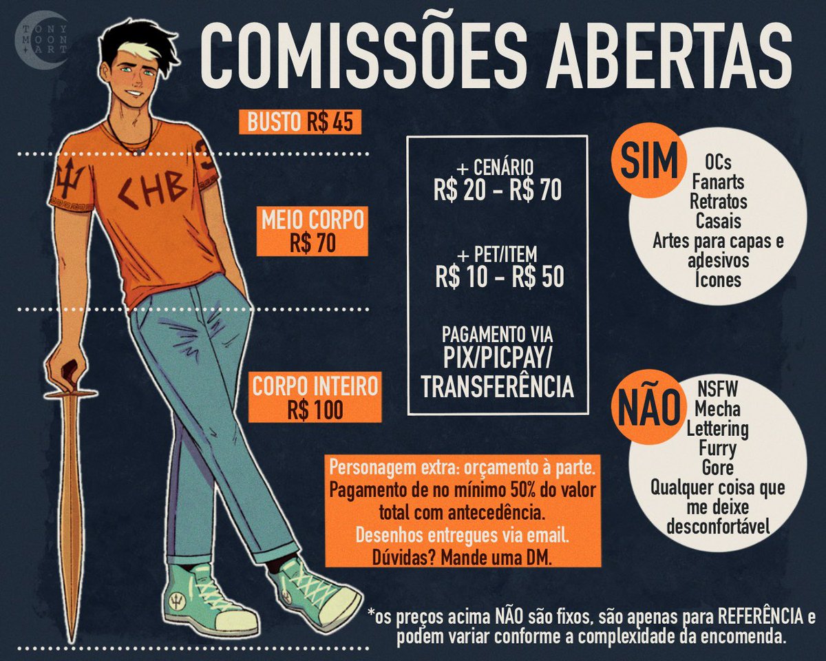 🌟COMISSÕES ABERTAS🌟

Oi galera! Comissões abertas por tempo indeterminado!
Se vc quer um desenho feito por mim, esse é o momento! ✨

🔸Pedidos feitos por DM
🔸Para ver mais desenhos que já fiz acesse <a href="/artesdotony/">Artes do Tony</a> 
🔸Vagas limitadas

❤️ + 🔁 me ajudam demais!