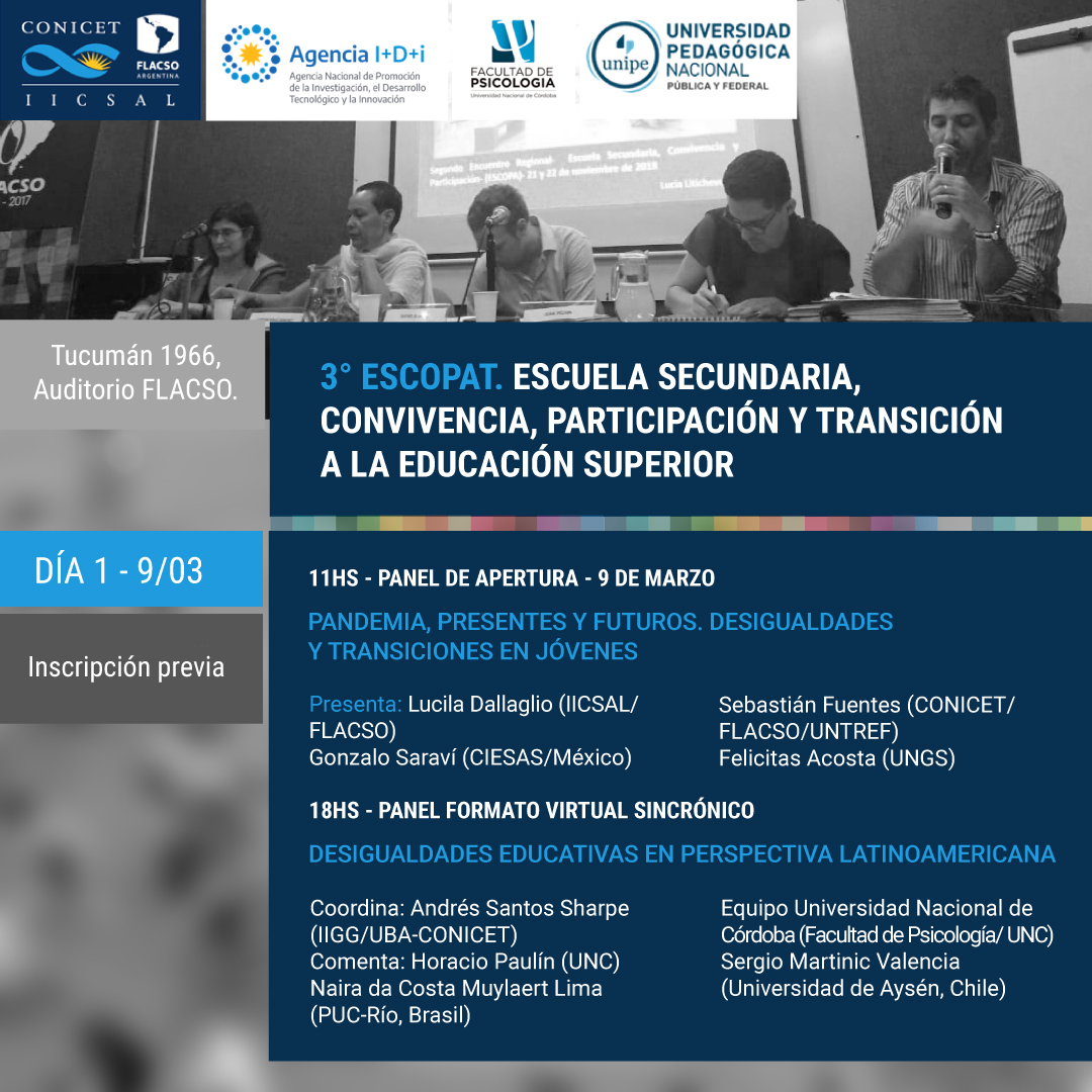Pedro Nuñez (@pedronunez74) on Twitter photo La semana que viene organizamos en <a href="/FLACSOARGENTINA/">FLACSO Argentina</a> el 3er. Encuentro Escuela secundaria, convivencia, participación y transición a la ed. superior con participación de equipos de FLACSO, UNIPE y la Fac. de Psicología de la UNC más docentes y directores/as
Con inscripción previa La semana que viene organizamos en <a href="/FLACSOARGENTINA/">FLACSO Argentina</a> el 3er. Encuentro Escuela secundaria, convivencia, participación y transición a la ed. superior con participación de equipos de FLACSO, UNIPE y la Fac. de Psicología de la UNC más docentes y directores/as
Con inscripción previa