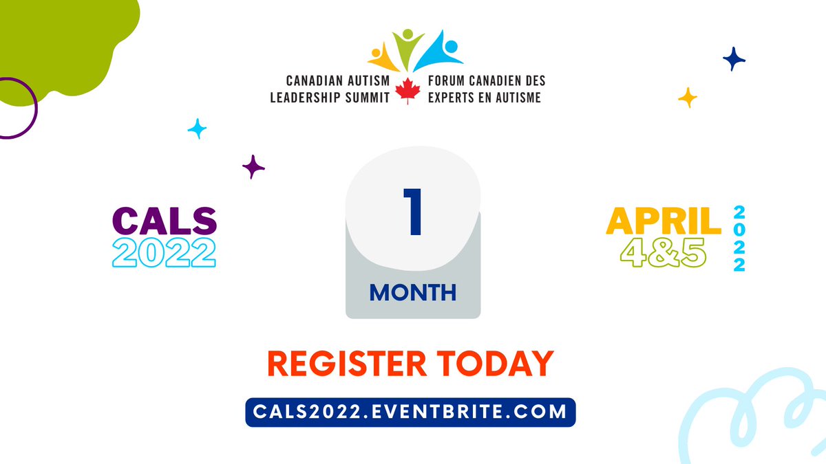 The 8th Annual Canadian #Autism Leadership Summit is only 1 month away!

Over 100 of you have registered to join the conversation virtually &amp; in-person on April 4-5, 2022.

Spots are limited. Tickets start at $50. Make sure to R.S.V.P. to #CALS2022 today!

cals2022.eventbrite.com