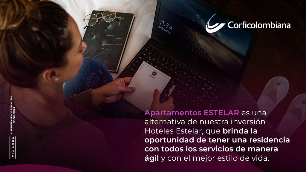 Nuestra #InversiónCorficolombiana 🏨 <a href="/HotelesEstelar/">Hoteles Estelar S.A</a> creó el servicio de apartamentos pensando en aquellas personas que por trabajo, proyectos personales, estudios o cualquier motivo deban cambiar de residencia temporalmente. Conoce más. 👇
