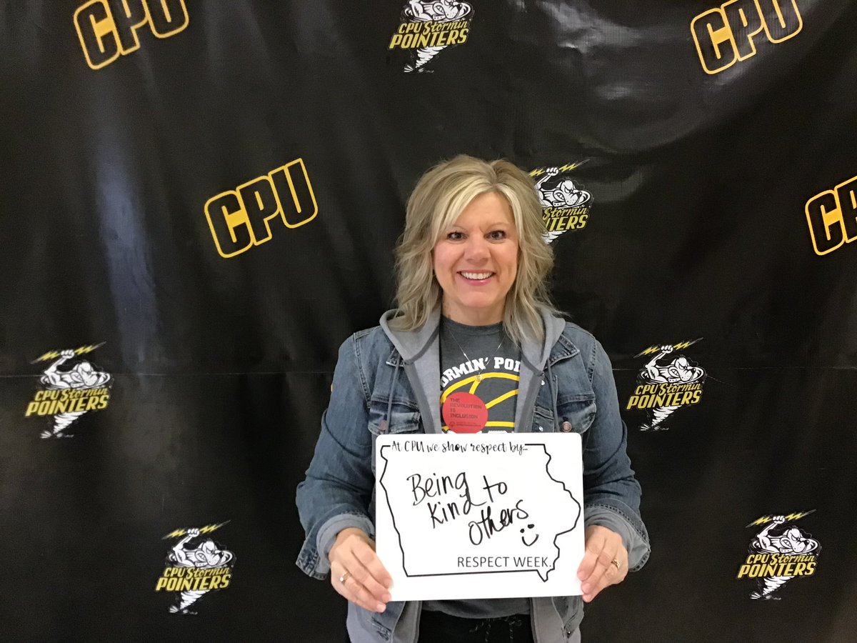 CpUhoops's tweet photo. Happy Respect Week from CPU Nation! Today our HS is honoring respect week by choosing to include! Students signed a pledge to RESPECT others &amp; took pictures sharing how they show respect! I LOVE THIS SCHOOL &amp; COMMUNITY! More pics coming!#RespectWeek @soiowa @rlibolt @CPUSchools https://t.co/AFTSW3n0uk