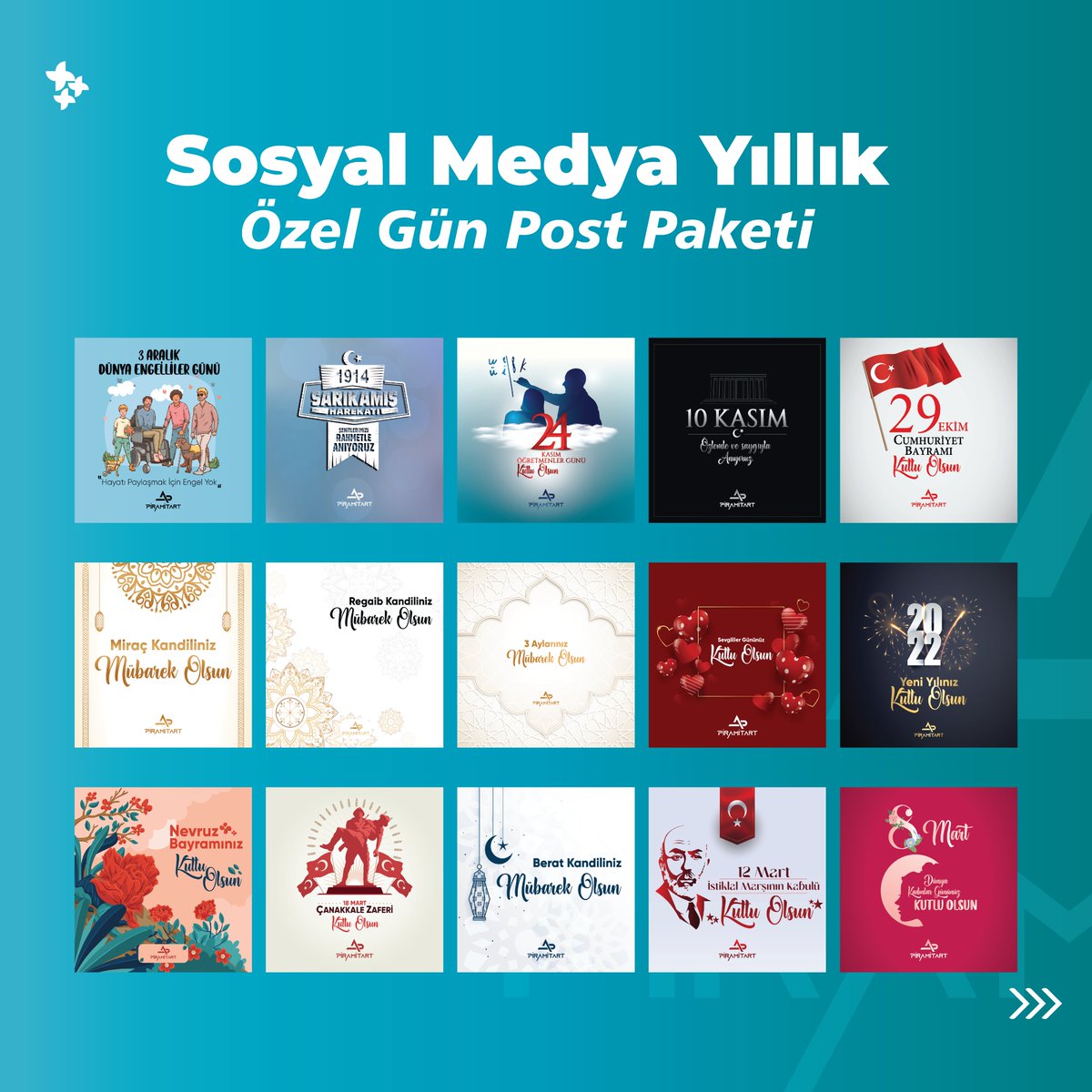 piramitart's tweet photo. Sosyal Medya Yıllık Özel Gün Post Paketimiz ile şirketinize özel tasarımları isterseniz sosyal medya hesaplarınızda paylaşabilir, isterseniz arkadaşlarınıza ve ailenize gönderebilirsniz. Özel günleri anmak artık daha özel. #piramitart

#social #media #sosyalmedya #post #design https://t.co/JSqBvppJtu