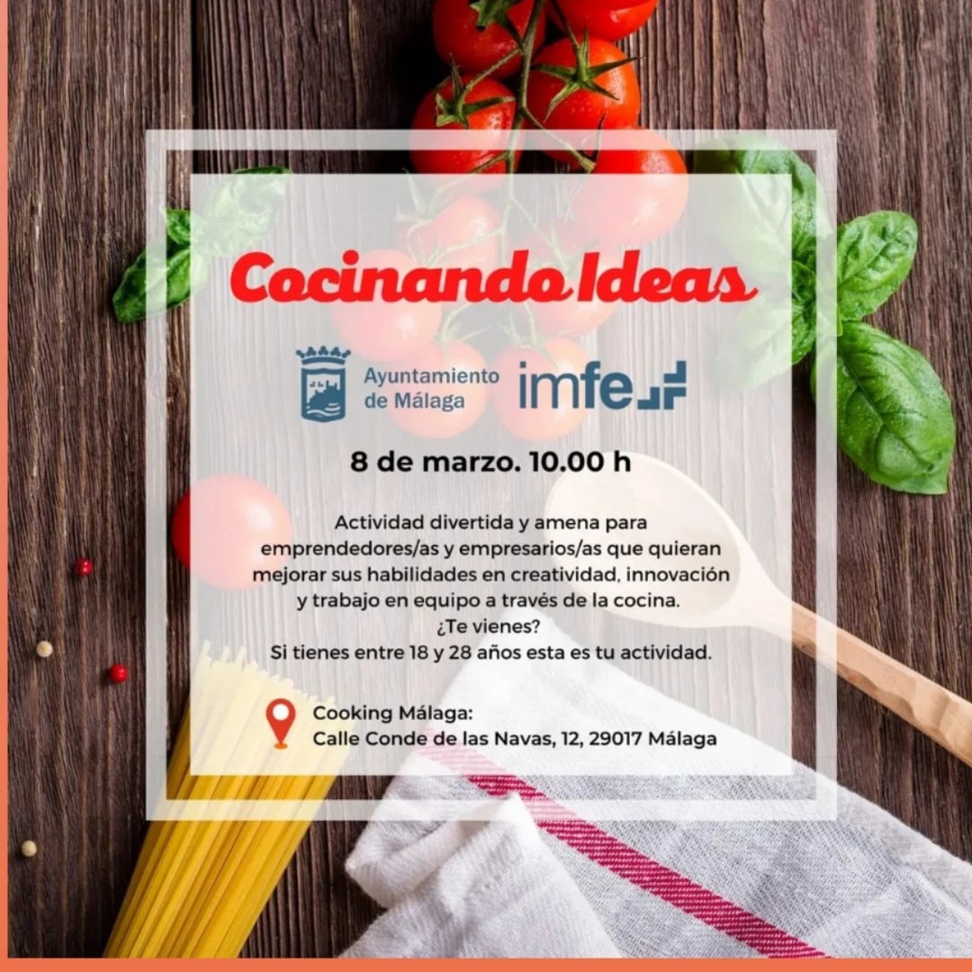 ArrabalAID's tweet photo. 📣 Actividad gratuita #TourdelTalento @FPdGi+@wearetrivu de @malagaimfe para emprendedores de 18-28 años en fase de #GenerarIdeas o consolidar su proyecto. 📆 #8Marzo ven a #CocinandoIdeas y descubre nuevos contactos mientras cocinas @CookingMalaga!
Info: https://t.co/ZRTjCo7YHi https://t.co/quwJffZuS1