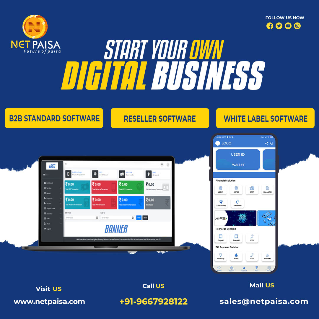 Start Your Own #DigitalBusiness with #Netpaisa 
To know more visit: netpaisa.com
WhatsApp or call: 9667928122
Email: sales@netpaisa.com
#aeps #paymentsoftware #moneytransfersoftware #bbps #businesideas #startbusiness #startupindia