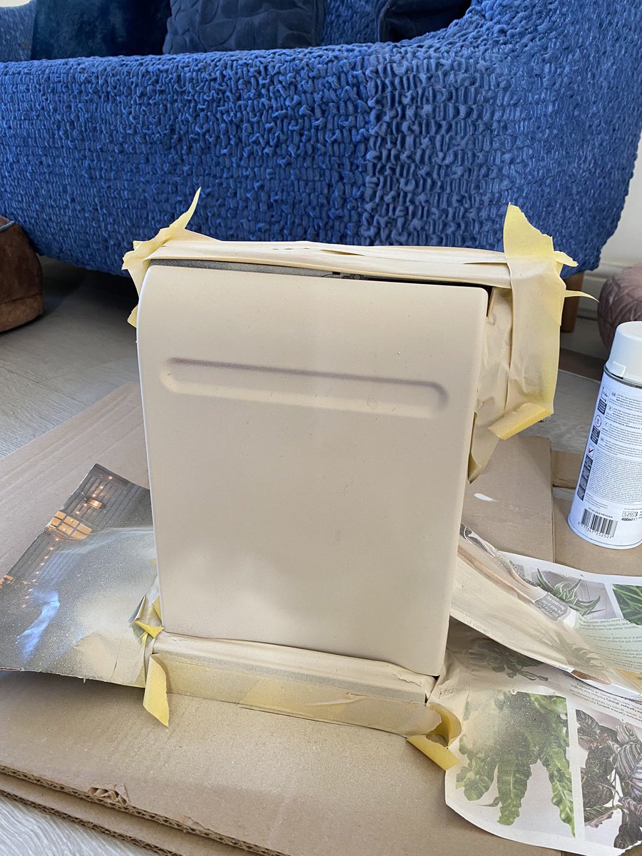 TwoTerrierists's tweet photo. My day … so I feel like a spruce up… I’ve sprayed the coffee machine from red to cream to match the kitchen and garden mushrooms gold and a zinc planter red ! #upcycling #springSpruceUp https://t.co/1flWpvT7gX