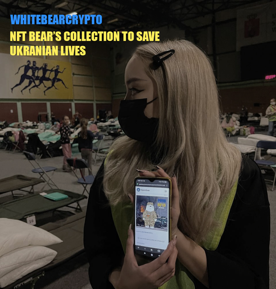 whitebearcrypto's tweet photo. #whitebearcrypto This is the Ukrainian refugee center in Warsaw and one of five my NFTs. I created a collection of white bears to help Ukrainians in such a difficult situation. We all want a piece and don't want war. #StopWar https://t.co/d09agzzo4F