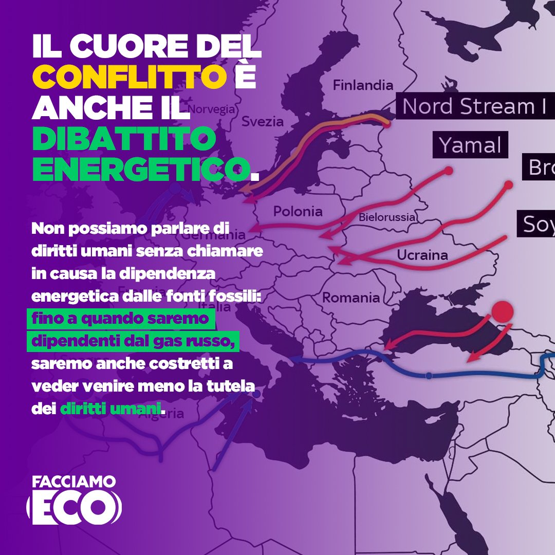 Fino a quando dipenderemo dal gas russo saremo costretti a veder venire meno la tutela dei #dirittiumani. Perseguire la strada per l’#indipendenza energetica è un fattore imprescindibile per il mantenimento della #pace: ora è il momento di intraprendere la via della sostenibilità