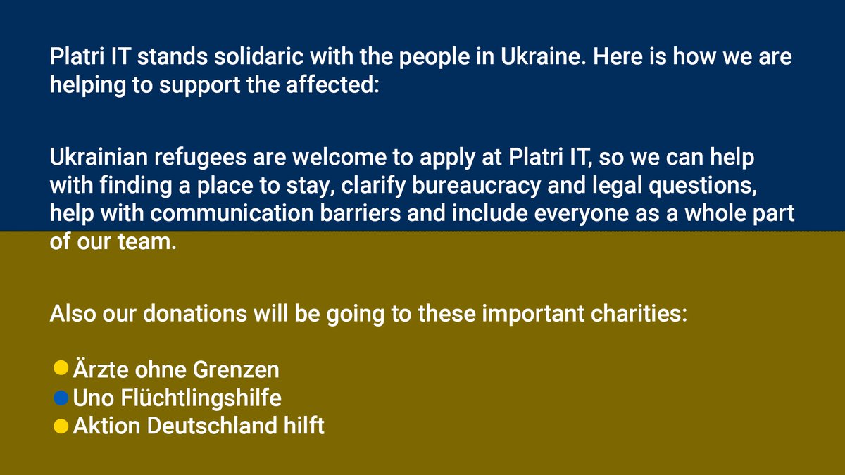 Platri_IT's tweet photo. Platri IT stands with the people of #Ukraine 🇺🇦

Here’s what we’re doing to provide support right now: https://t.co/RV0ja8ZfMd