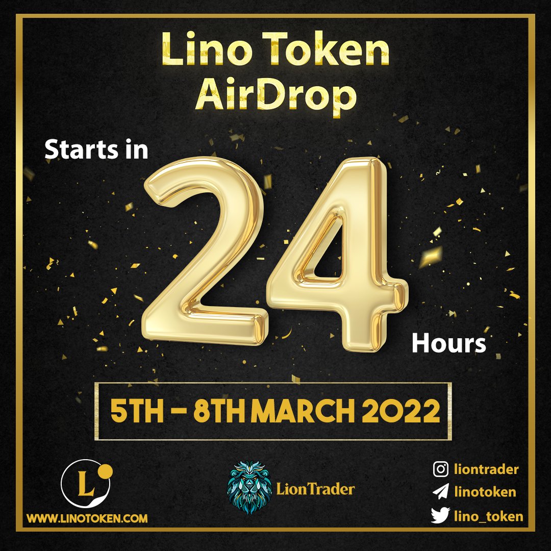Lino_token's tweet photo. 🎉 Airdop of Lino token starts in less than 24 hours 🎉
➡️ Join Lino token Airdrop on 5th - 8th March ⬅️
🎁 8,000,000 Lino token give aways for 4000 lucky winners! 🎁
 For more info visit https://t.co/jdVADWQ59E 
and purchase token via https://t.co/TeEeR7ZQUd https://t.co/ZZ0bWVcW7t