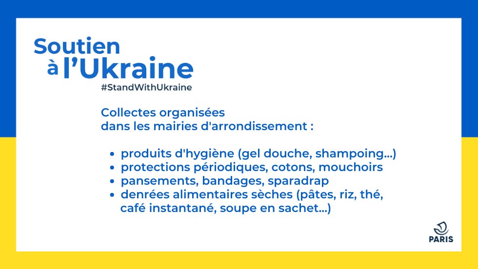 #StandWithUkraine | Paris se mobilise pour l'Ukraine 🇺🇦 
👉  paris.fr/pages/paris-se…