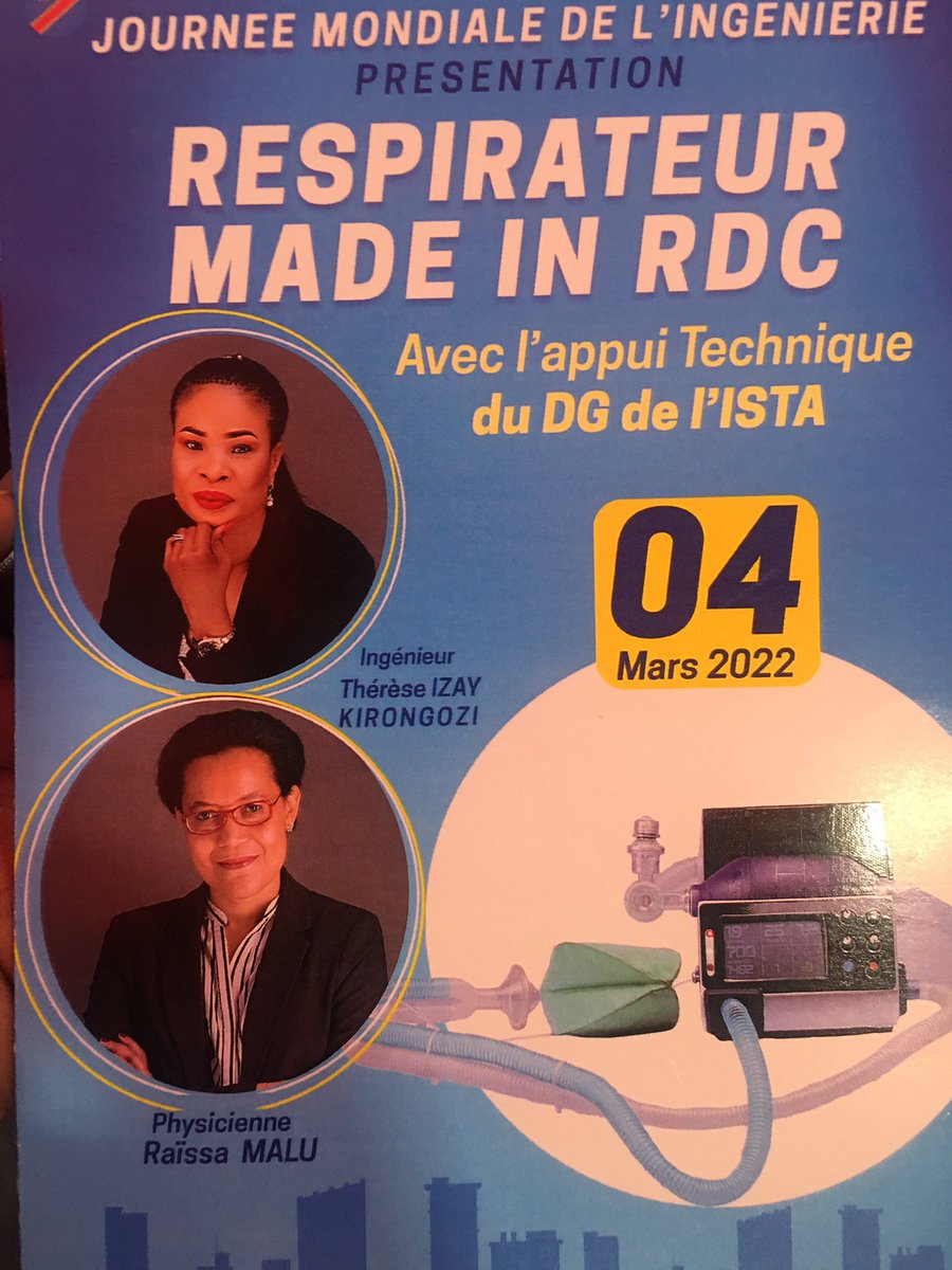 DMukokoSamba's tweet photo. Présentation du respirateur made in #RDC. Fruit de la collaboration entre #WoTech, #InvestingInPeople et le Laboratoire Mecanotrics de #ISTA. Bravo à #ThereseKirongozi, #RaissaMalu @ferawimabla2 https://t.co/di4cEWBVZk