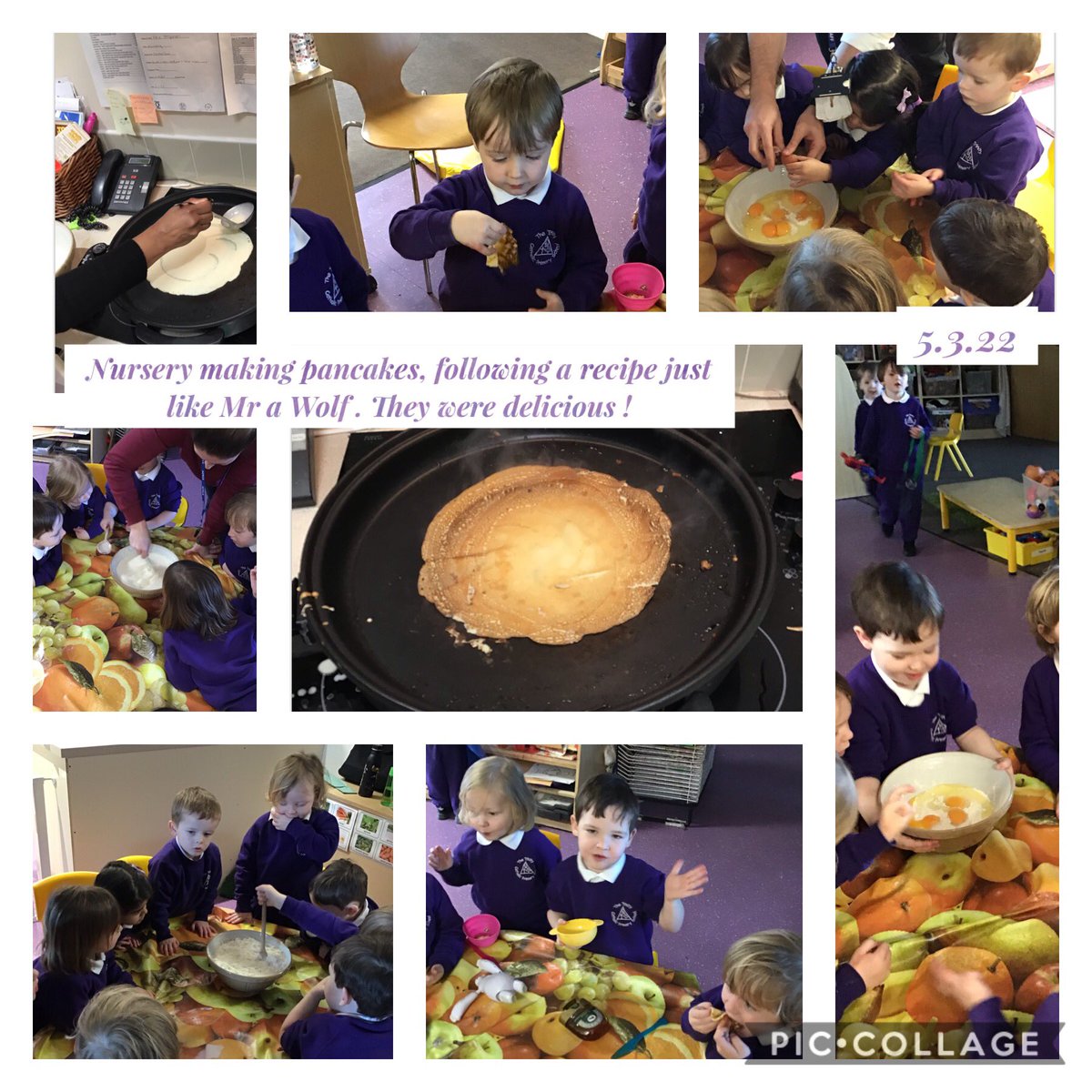 TheTrinityL5's tweet photo. Nursery making pancakes , following a recipe just like Mr Wolf. We measured the ingredients and carefully put them into our mixing bowl #trinityEnglish #Trinitydt #trinitymaths https://t.co/848V1L1NhN