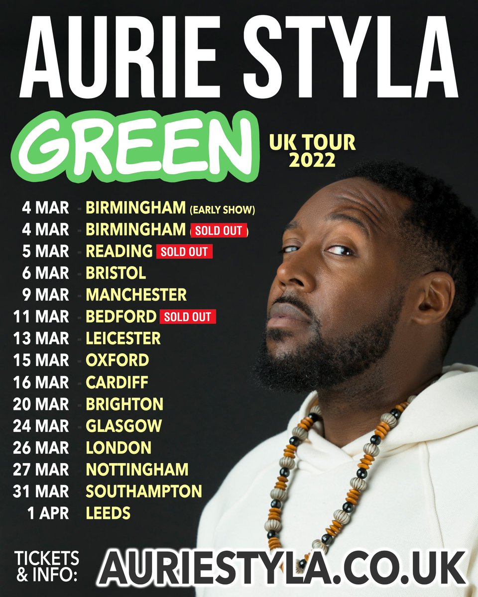 THE TOUR BEGINS TODAY!!! 🔥🔥
FOUR SHOWS THIS WEEKEND!! 
LET’S GO

#asgreentour
#greentour

Tickets are still Available from AurieStyla.Co.uk