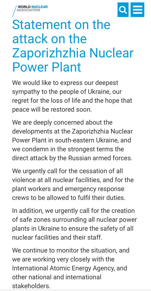 📢We have released a statement on #Ukraine following the attack on the #Zaporizhzhia #nuclear power plant:

world-nuclear.org/our-associatio…