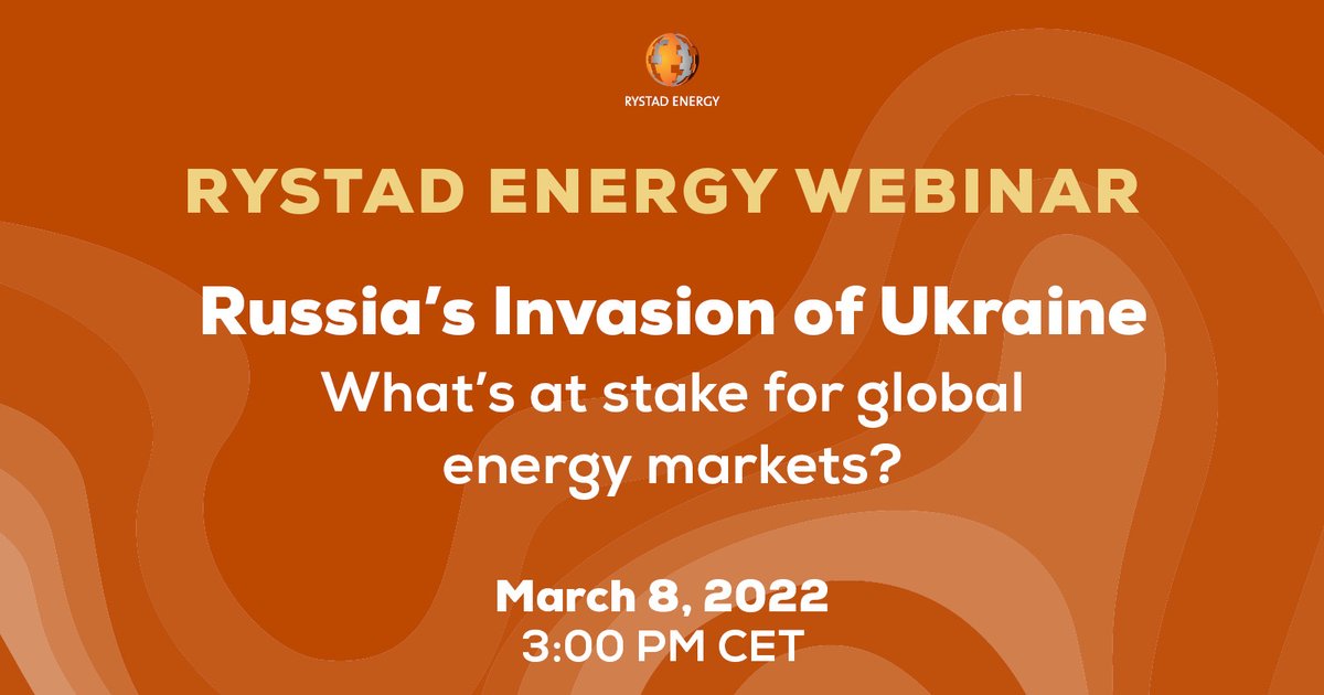 RystadEnergy's tweet photo. Rystad Energy has just launched a new report assessing the extensive impact Russia's invasion of Ukraine will have on global energy markets.

We will be expanding on this report and providing the latest insights in a special webinar.

https://t.co/HkIroF1Ovp https://t.co/IZhZYuj4l5