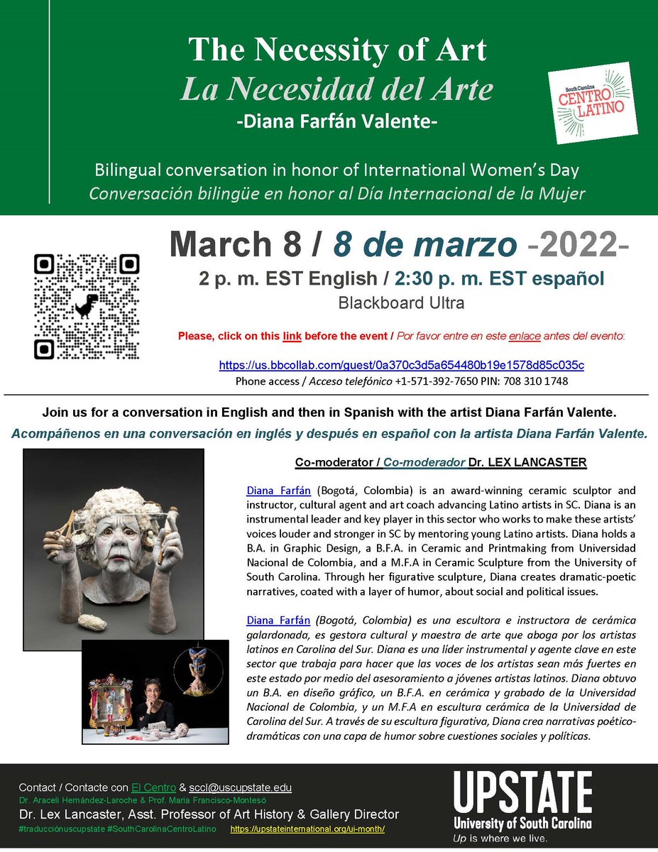 #8DeMarzo #DiaInternacionalDeLaMujer 
Diana Farfán’s latest artwork honors women from Colombia in SC textile industry. #Art matters. In #English &amp; #Spanish #traducciónuscupstate #InternationalWomensDay2022 #BreakingTheBias
#SouthCarolinaCentroLatino #USCUpstate #FR1011