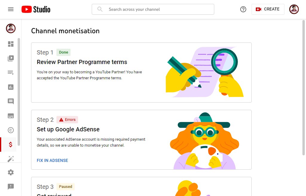 AbdulSa0's tweet photo. @TeamYouTube ((Hello Team,
An error is showing in step 2 "Fix in AdSense" I have already filled all the requirements in AdSense account but still showing this error. There is no option of "Change in Association".
Here is URL and screenshot https://t.co/WzRHW0prir https://t.co/2UazQBJQyR