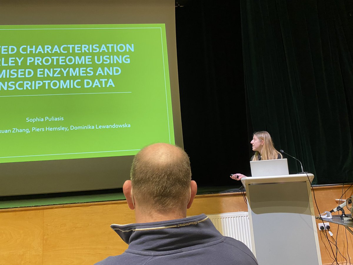 HuttonICS's tweet photo. Day 2 of our PhD event. Our final year students pitch their proposal ideas to the panel. Sophia Puliasis pitches an application of her proteomics pipeline to barley 😎 https://t.co/b16EpN1NAs