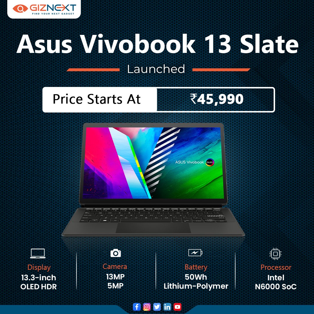 GizNext's tweet photo. .@ASUSIndia has launched Vivobook 13 Slate with Detachable keyboard. Check out all the details here - https://t.co/5tvYPC5Soq
#AsusIndia #asusvivobook #vivobook #keyboard #launced #Gadget #giznext https://t.co/SLma3XPONh