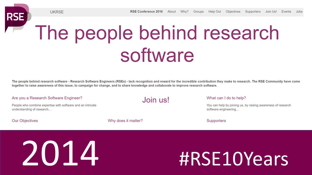 In 2014 the UK Research Software Engineers Association was founded to represent RSEs and at its first AGM it became democratic following elections for a new committee. The second Research Software Group was formed at @OfficialUoM #RSE10Years