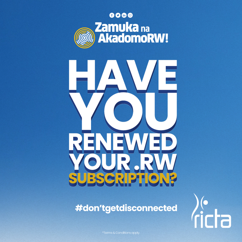 RICTAInfo's tweet photo. Renew your #AkadomoRW website subscription today. Call 0788-125-078, contact your registrar or WhatsApp 0781-151-371 to renew your subscription.
#dontgetdisconnected. https://t.co/PmWV2w9956