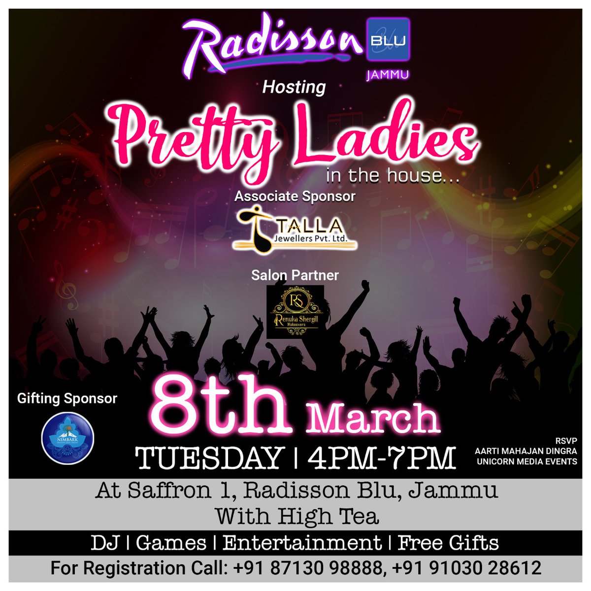 RadissonJammu's tweet photo. This women's day celebrate with Radisson Blu Jammu 
Dance ⭐ DJ⭐ Music⭐ Performances ⭐Games ⭐Gifts⭐  Food and much more

Contact for Sponsorship or Registrations
+91 8713098888/ +91 91030 28612

8th March , 2022
Time : 4-7pm
Venue: Saffron 1, Radisson Blu Jammu https://t.co/edyhneogK8